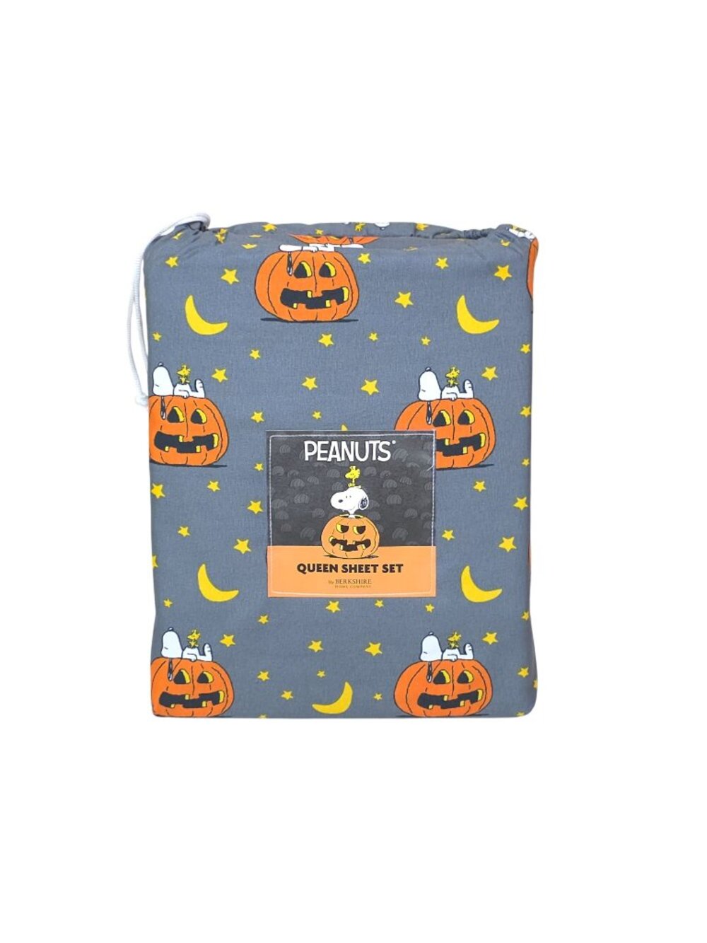 Peanuts Halloween Queen Sheet Set Gray with Snoopy Pumpkins & Stars By Berkshire